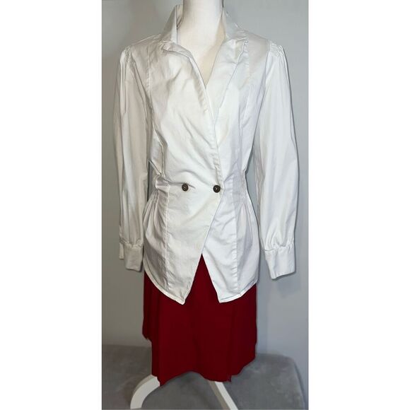 Women’s White Collared Smocked White Button Down 12 - Picture 1 of 7